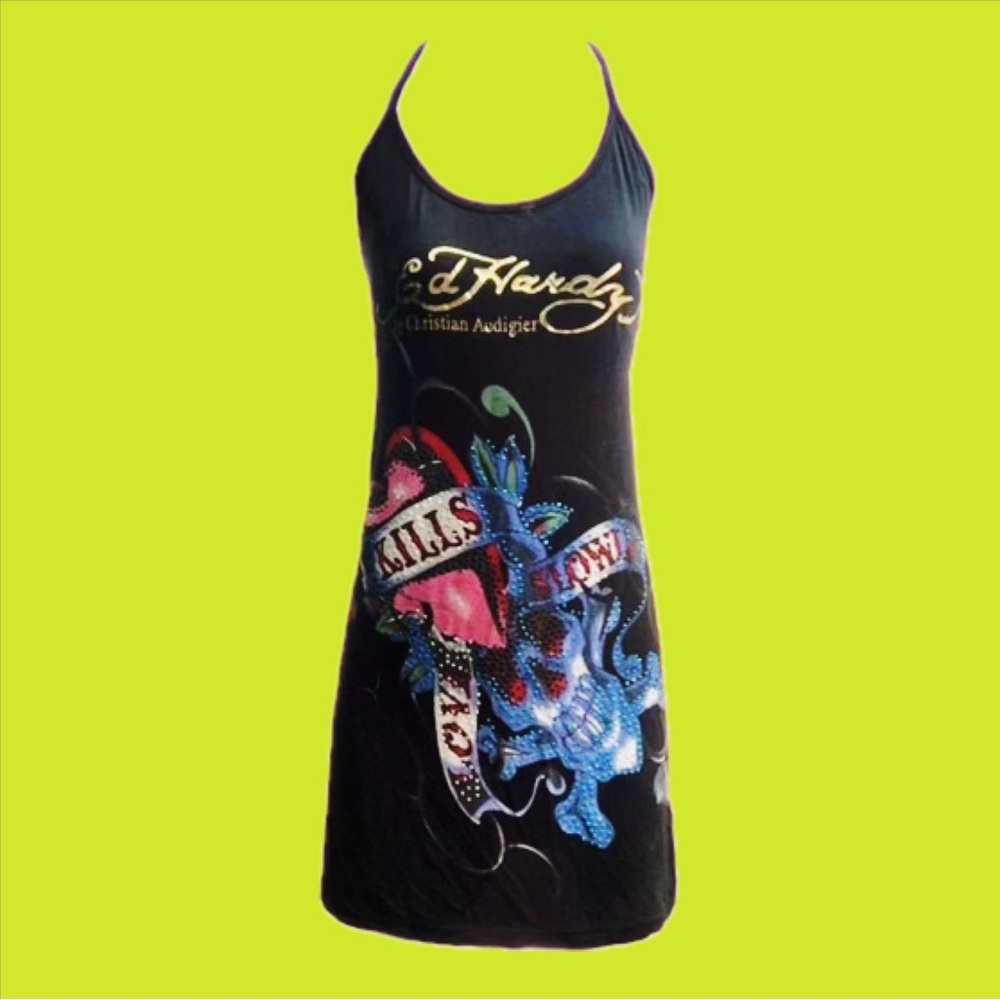 Rare Ed Hardy Rhinestone Sleeveless Dress/Top
